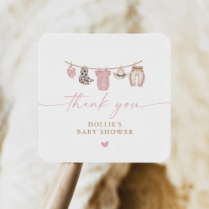 Sticker Carré Linge de cow-girl occidentale rose pour Baby Showe