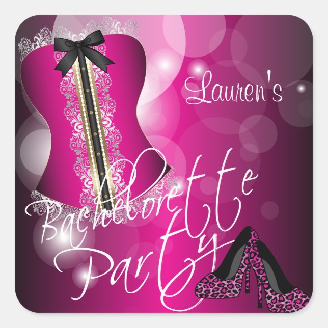 Sticker Carré Lingerie Corset Bachelorette | Rose chaud (Devant)