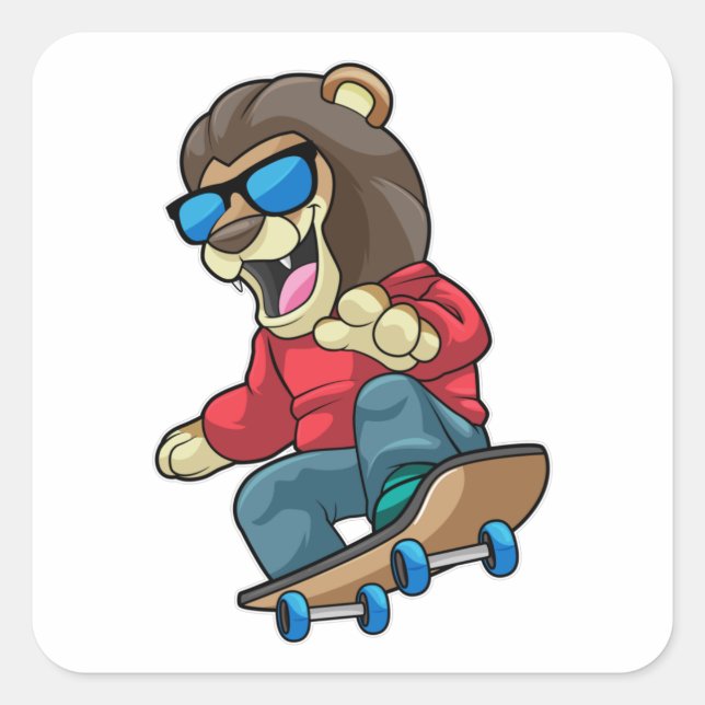 Sticker Carré Lion as skater with skateboard (Devant)