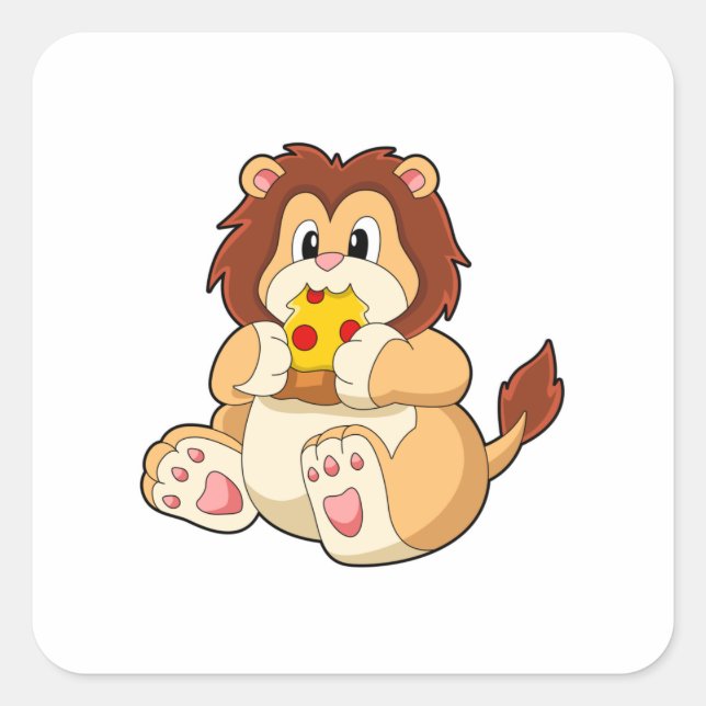 Sticker Carré Lion avec morceau de Salami Pizza.PNG (Devant)
