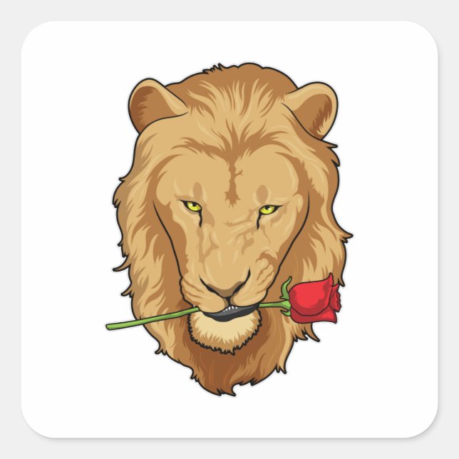 Sticker Carré Lion avec Rose (Devant)