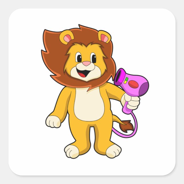 Sticker Carré Lion avec sèche-cheveux (Devant)