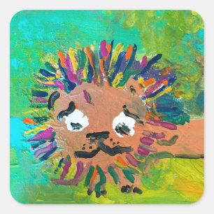 Sticker Carré Lion bébé "Art by Kids"