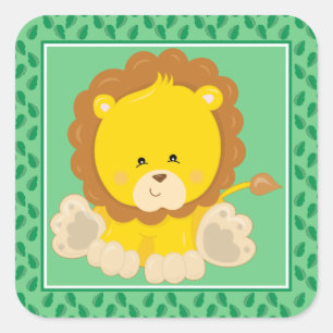 Sticker Carré Lion bébé   Safari Animaux Party
