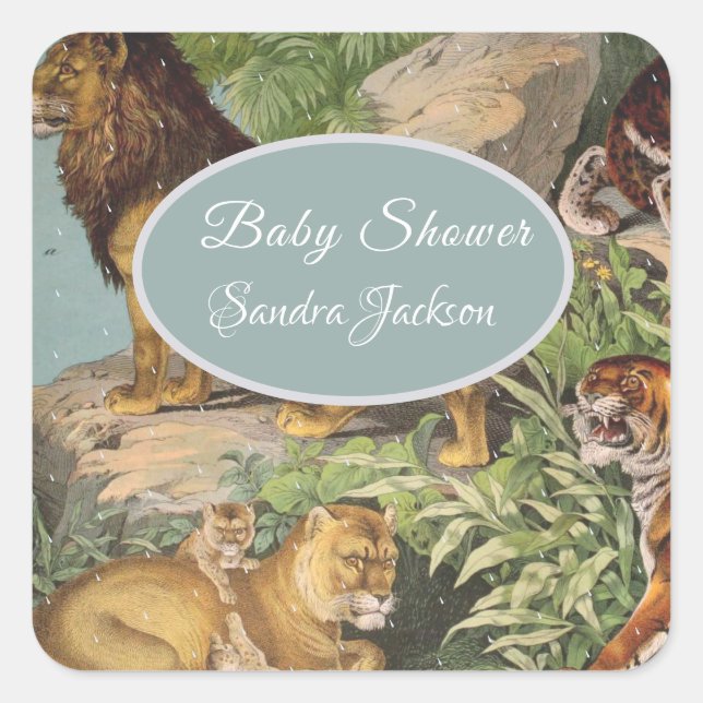 Sticker Carré Lion cat jungle Sexe neutre Baby shower par courri (Devant)