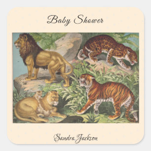 Sticker Carré Lion cat jungle Sexe neutre Baby shower par courri