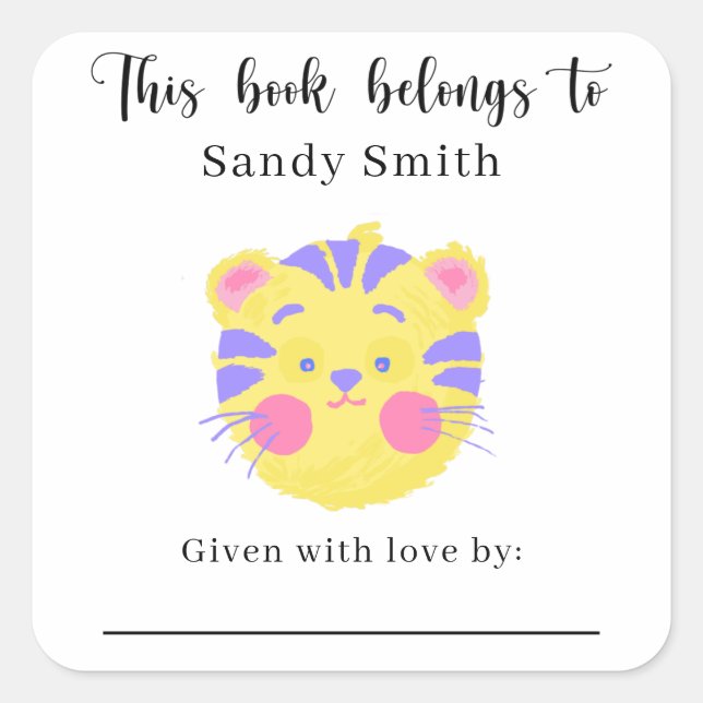 Sticker Carré Lion - Ce livre appartient à avec message (Devant)