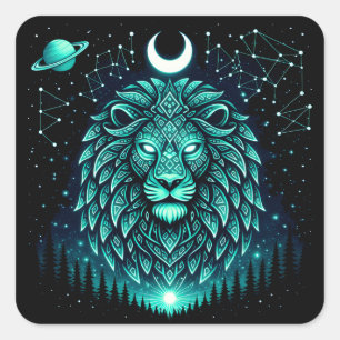Sticker Carré Lion Céleste – Galaxie de la Faune Roi Cosmique