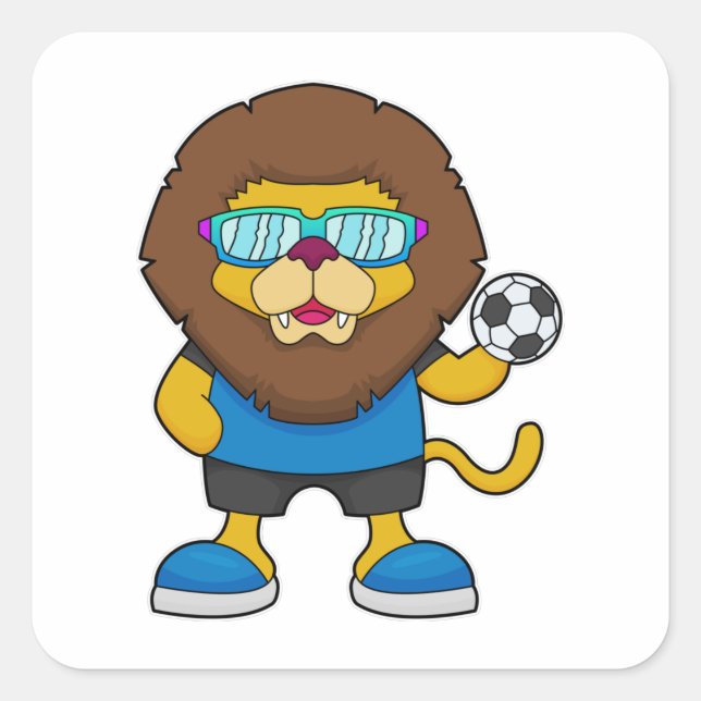 Sticker Carré Lion comme joueur de football avec Soccer (Devant)