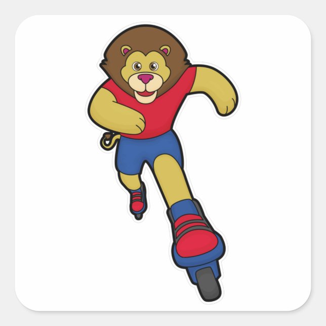 Sticker Carré Lion comme patineur avec patins en ligne (Devant)