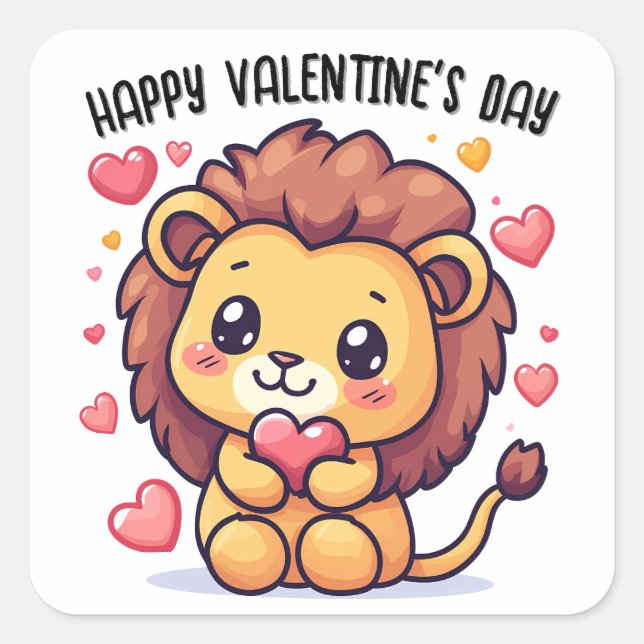 Sticker Carré Lion de coeur de Saint Valentin Personnalisé (Devant)