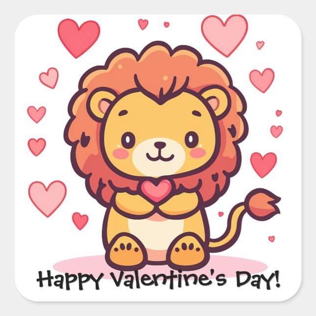 Sticker Carré Lion de la Saint Valentin Personnalisé (Devant)
