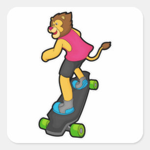 Sticker Carré Lion en Skateboard avec Skateboard