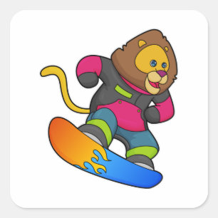 Sticker Carré Lion en Snowboard avec Snowboard