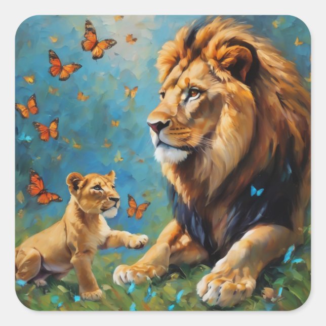 Sticker Carré Lion Et Cub (Devant)