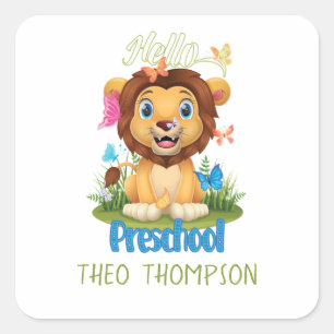 Sticker Carré Lion et papillon Retour à l'école maternelle 1er j