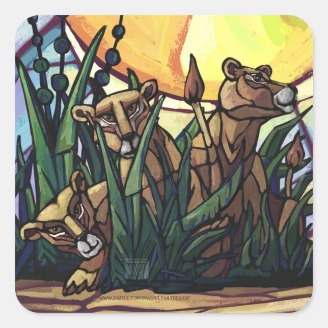 Sticker Carré Lion et petits (Devant)