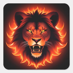 Sticker Carré Lion Feu Flamboyant Esprit de Crinière Lumineuse C