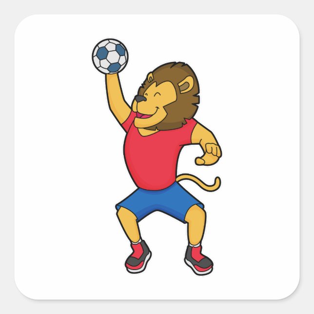 Sticker Carré Lion Handball player Handball (Devant)
