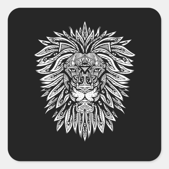 Sticker Carré Lion Head Mandala Lion (Devant)