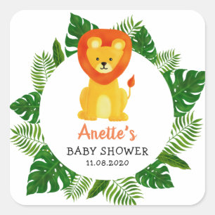 Sticker Carré Lion Jungle Safari animal Baby shower forestier