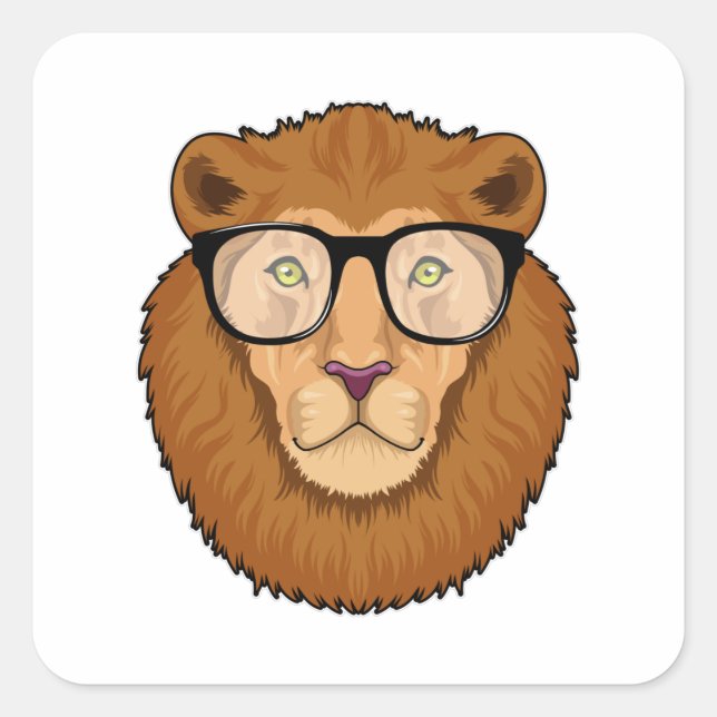 Sticker Carré Lion Nerd avec lunettes (Devant)