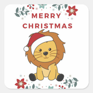 Sticker Carré Lion Noël Neige Animaux d'hiver Lions
