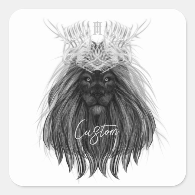 Sticker Carré Lion noir avec couronne Antlers et monogramme (Devant)