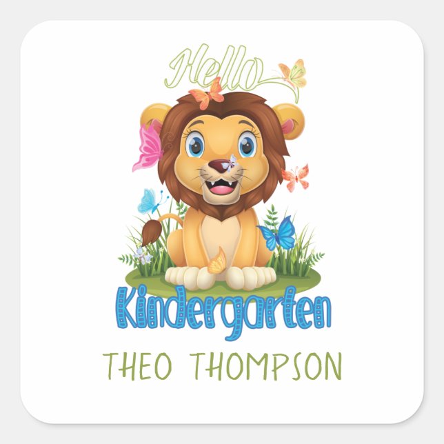 Sticker Carré Lion papillon Retour à l'école maternelle 1er jour (Devant)