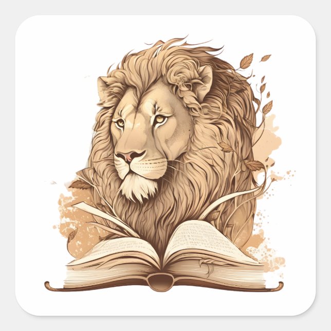 Sticker Carré Lion Reading Book, Wild About Reading (Devant)
