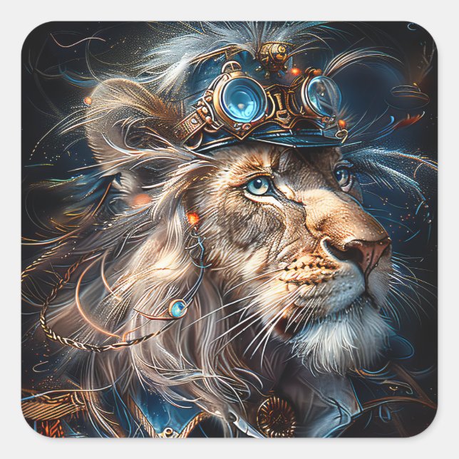 Sticker Carré Lion Steampunk (Devant)