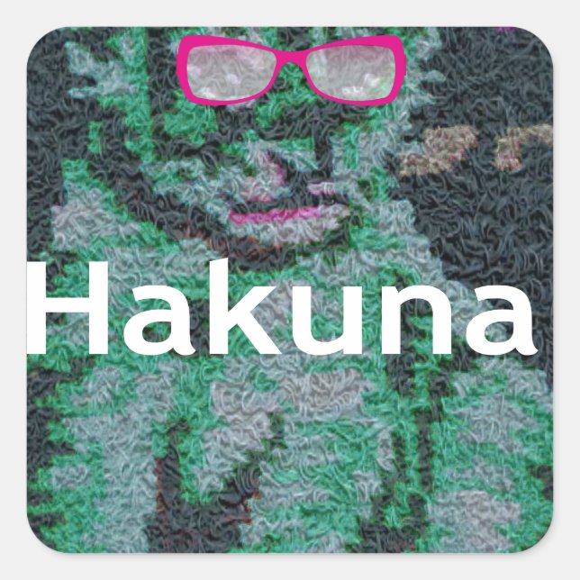 Sticker Carré Lion vert avec lunettes roses "Hakuna Matata" Art (Devant)
