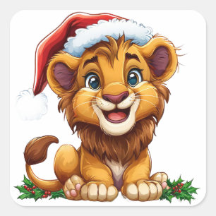 Sticker Carré Lionceau de dessin animé adorable portant un chape