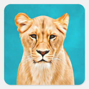 Sticker Carré Lioness Portrait Peinture Wild Life Amateurs Cadea