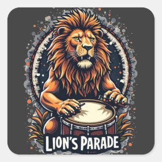 Sticker Carré Lion's Drum Parade drôle d'art : Majestic Lion Imp