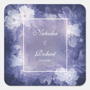 Sticker Carré Liquide artistique marbré blanc floral violet bleu
