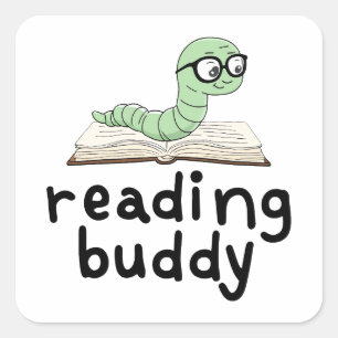 Sticker Carré Lire Buddy Cute Bookwort Avec Livre