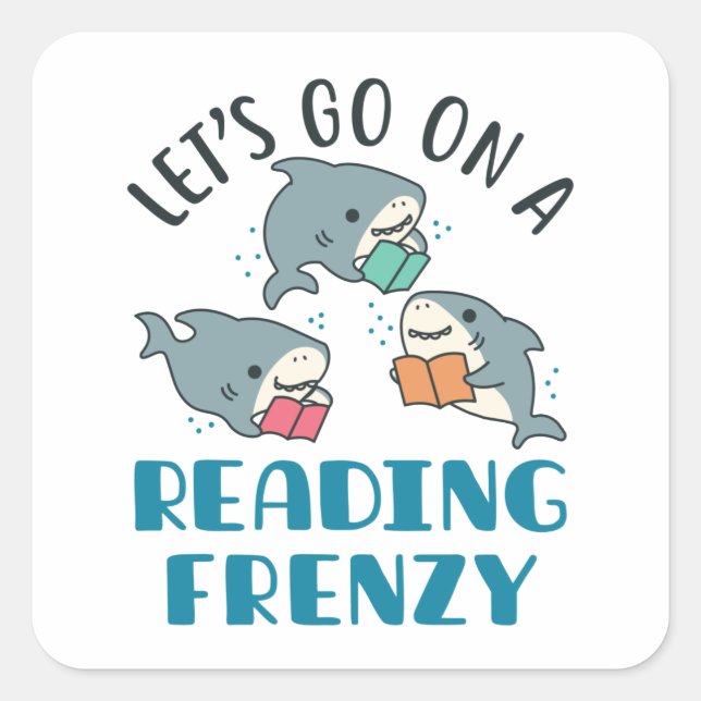 Sticker Carré Lire un prof français enseignant requin (Devant)