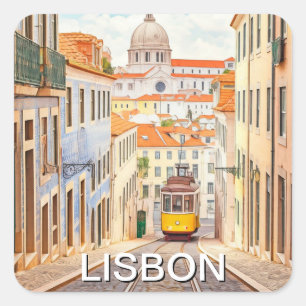 Sticker Carré Lisbonne Portugal Panthéon Alfama Aquarelle