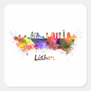 Sticker Carré Lisbonne skyline in watercolor
