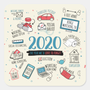 Sticker Carré Liste d'activités de quarantaine 2020 Commémorativ