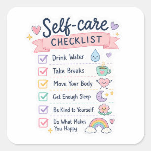 Sticker Carré Liste de contrôle de self-care pastel mignonne