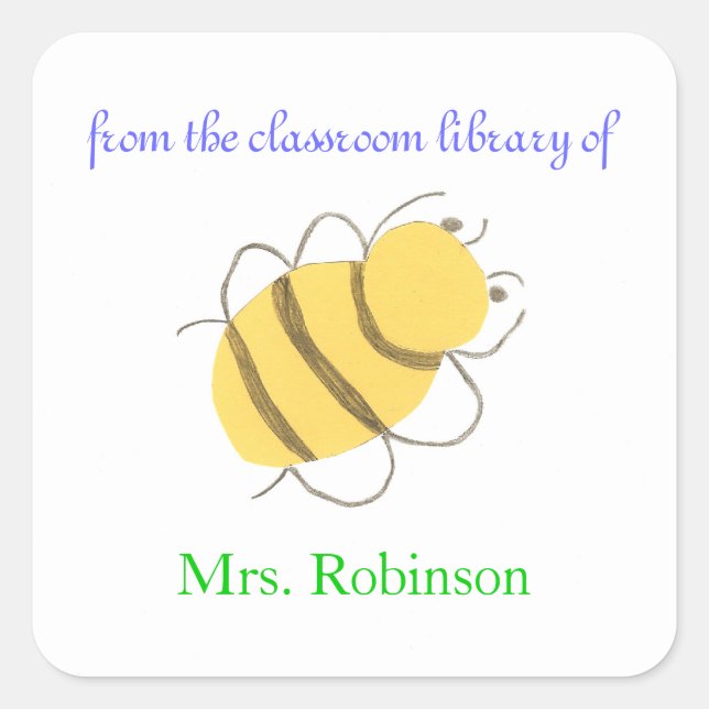 Sticker Carré Little bee personalized bookplates for teacher (Devant)