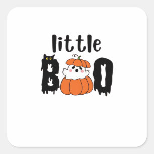 Sticker Carré Little Boo Cute Halloween Citrouille Chat Vintage