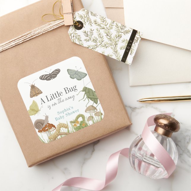 Sticker Carré Little Bug Insects Mushroom Boy Baby Shower (Cadeaux)