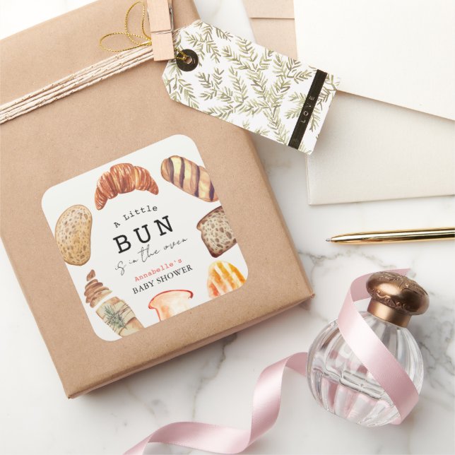 Sticker Carré Little Bun in the Oven Bakery Pastries Baby Shower (Cadeaux)