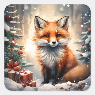 Sticker Carré Little Christmas Fox