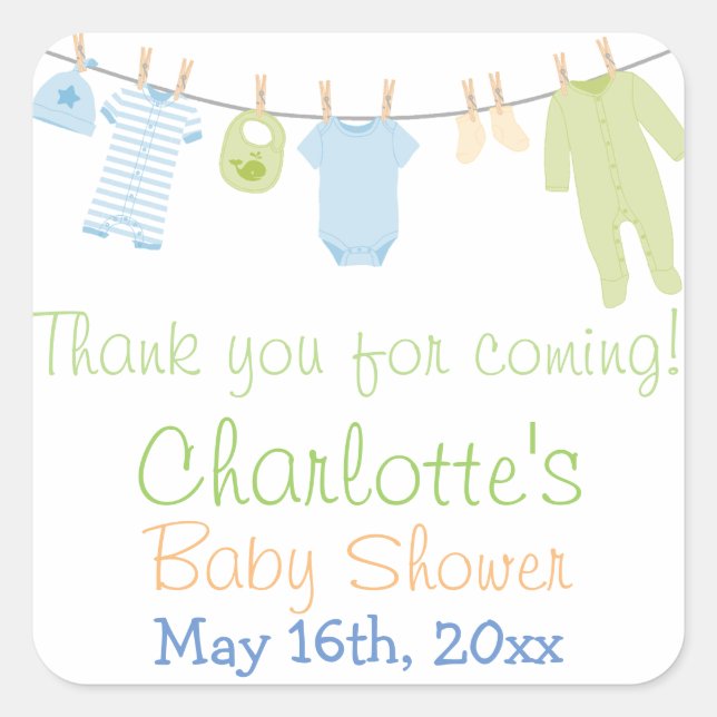 Sticker Carré Little Cloches Blue & Green Baby shower Party (Devant)