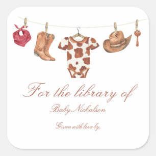 Sticker Carré Little Cowboy Baby shower - pour la bibliothèque d
