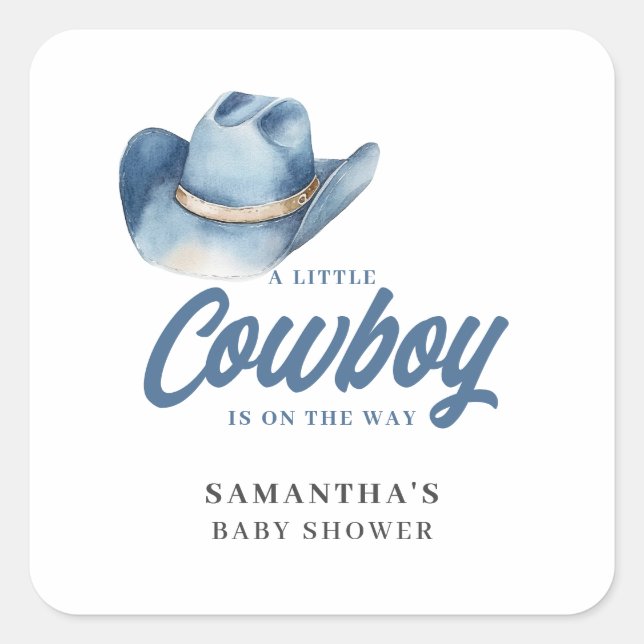 Sticker Carré Little Cowboy Blue Western Boy Baby Shower  (Devant)